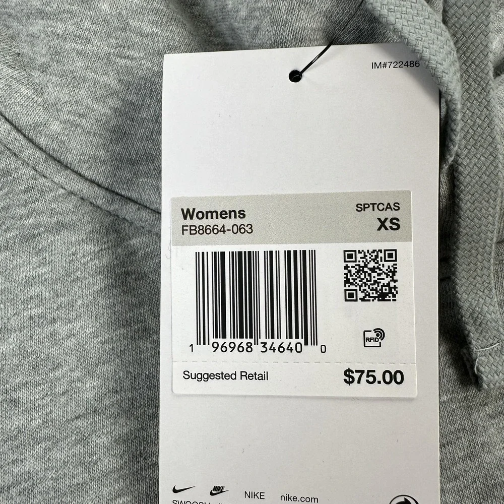 Nike Sweatshirt Womens XS Gray Oversized Funnel Neck Pullover Swoosh FB8664-063
